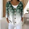 Damemote Langermet Christmas Snowman Snowflake Print Jakke Cardigan