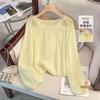 Knitted Shirt for Women Solid Color Hollow Round Neck Top Thin Long Sleeve Pullover Shirts