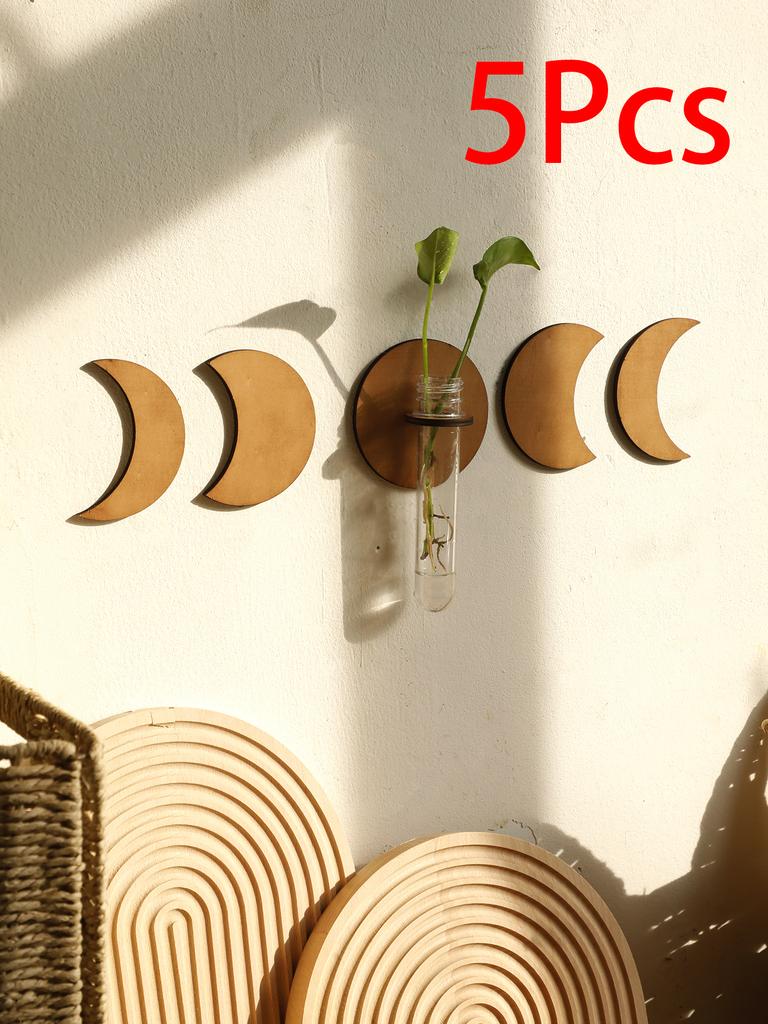 Plant Propagation Station Wall Hanging Moon Phase Home Decorations Propagation Vases for Plants Wooden Stand Hydroponics Plants