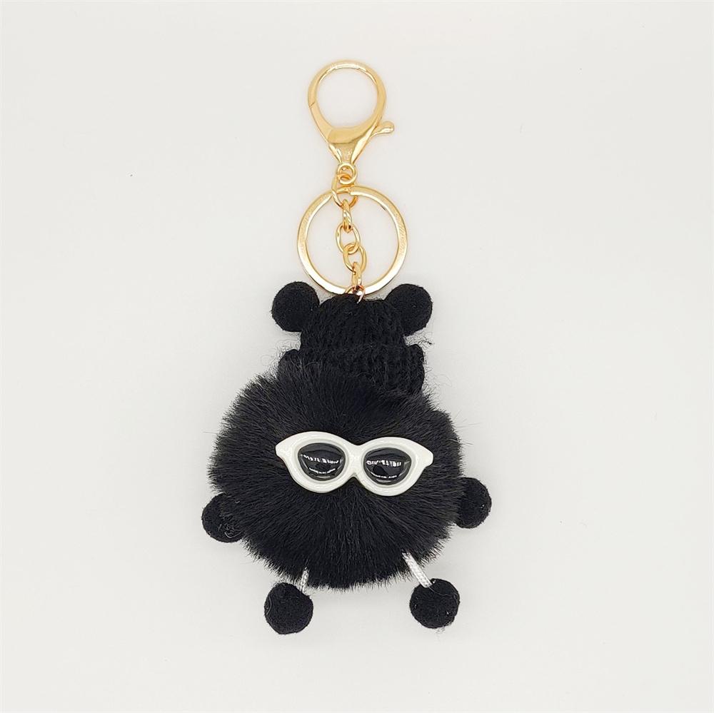 Niedliche bunte Plüschraupen Schlüsselanhänger mit Sonnenbrille Weicher Kaninchenfell Tier Pompon Anhänger Mit Schlüsselringen Für Damen Handtasche