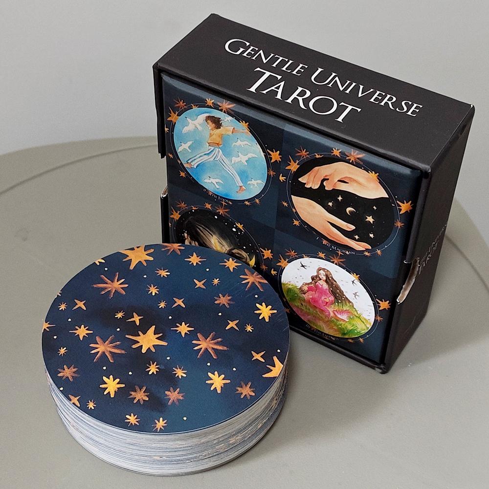 Gentle Universe Tarot Deck 78 Pcs Round Circular Tarot Cards Watercolor Art Witchcraft in Rigid Box, Double-embossed 8.8*8.8cm