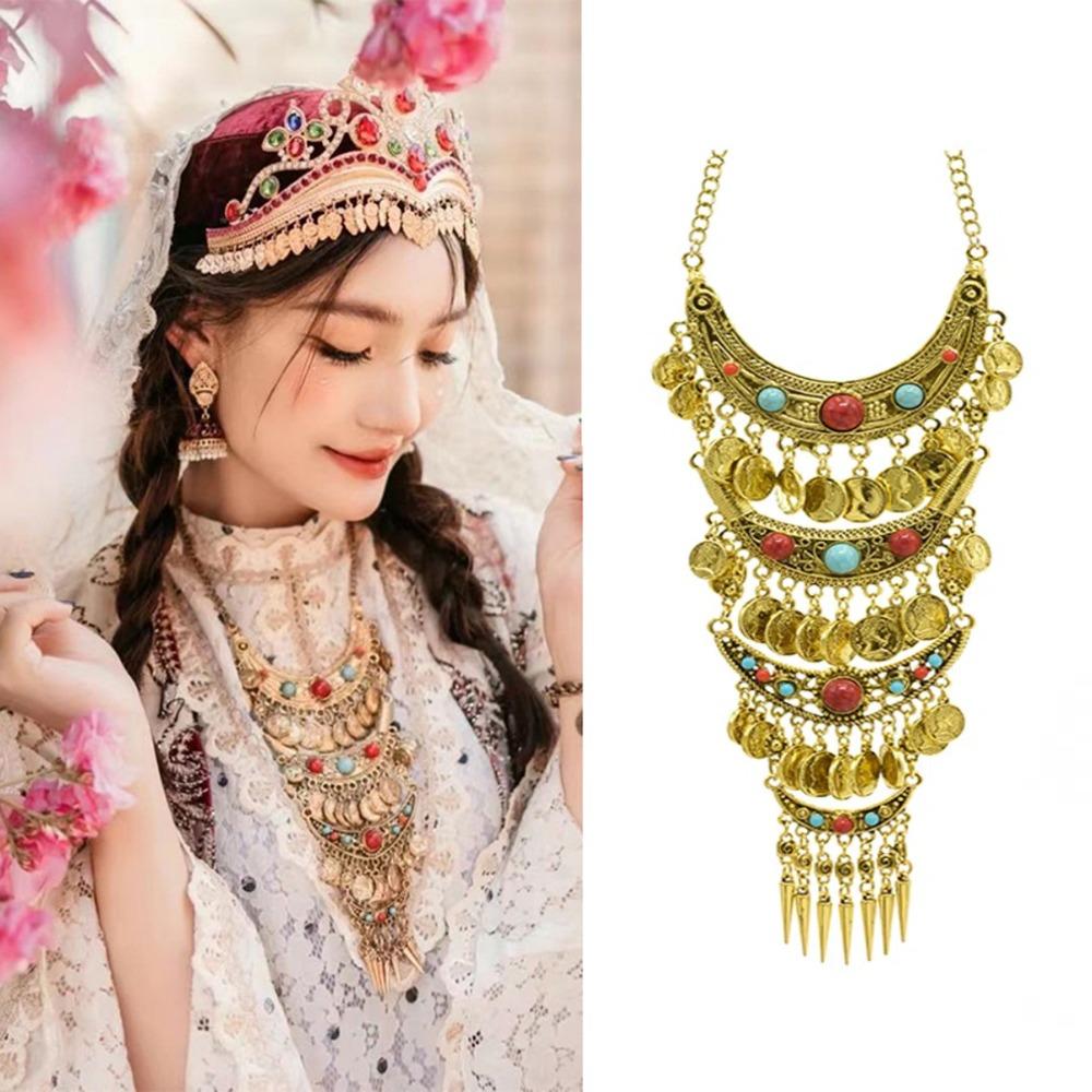 Colorful Stone Ethnic Style Necklace Geometric Sweater Chains Bohemia Tassel Necklace  Festival