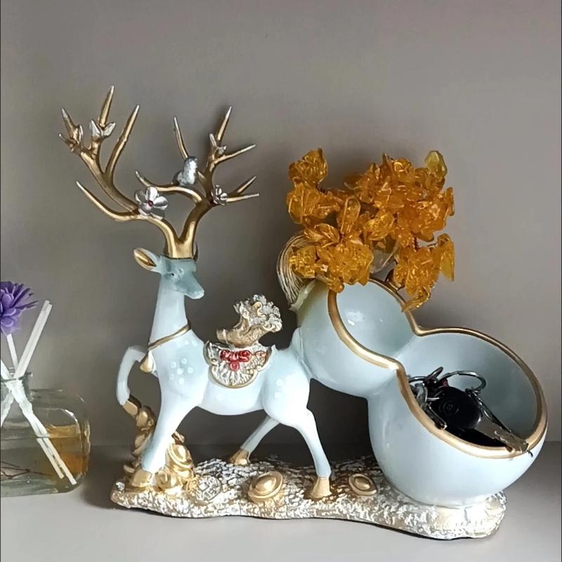 Deer Figurine Storage Ornament, Lucky Wealth Deer Decor for Desk & TV Cabinet
