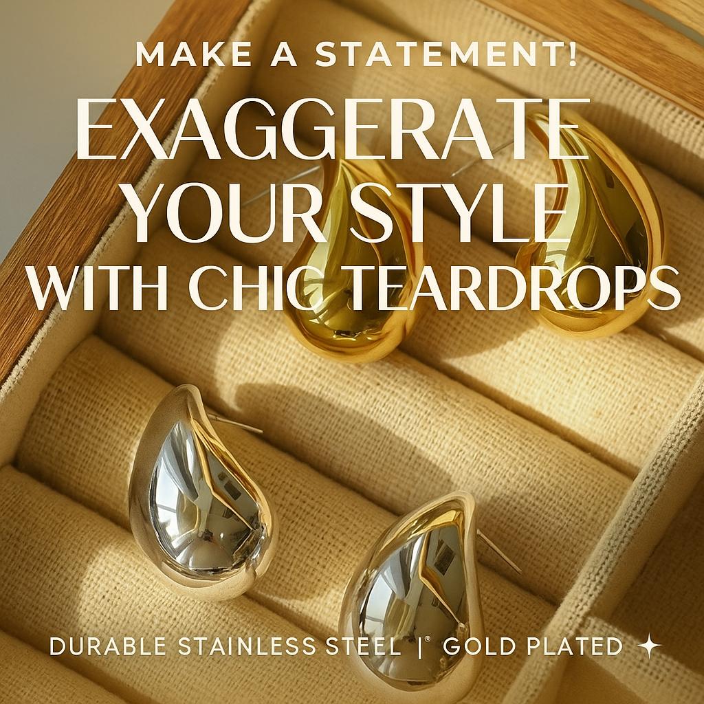 Chic Exaggerate Big Waterdrop Drop Earrings for Women Dupes Chunky Teardrop Stainless Steel Gold Plated Statement Ear Jewelry