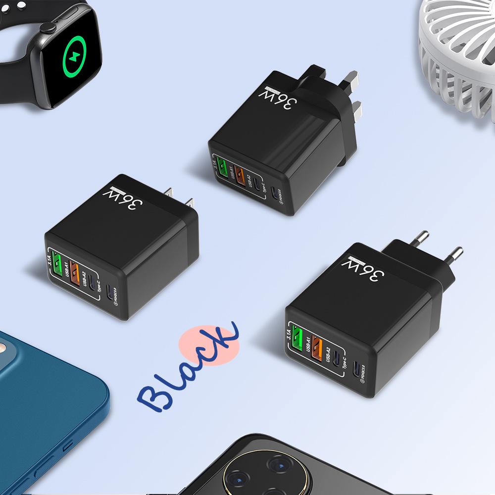 2A+2C Multi-Port Charger: European/American/UK Specs, QC3.0 & PD36W Fast Charging for Mobile Phones