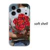Impressionist Romantic Bouquet Red Rose Oil Painting Fine Art Film Aesthetic Protective Shockproof Bumper Case Cover For iPhone 14 15 16 Pro Max Plus