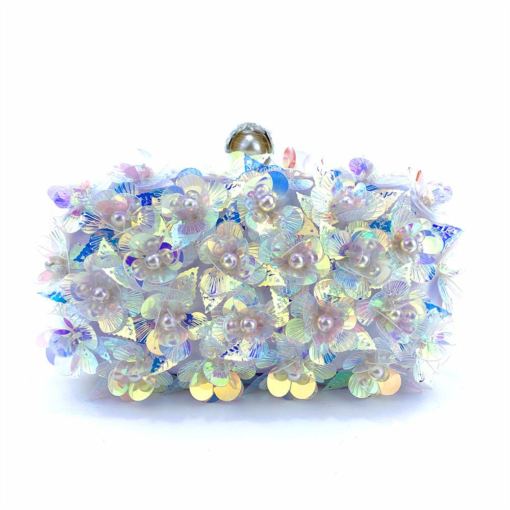 Beaded Floral Evening Clutch Women Fashion Banquet Handbag Elegant Party Prom Shoulder Bag Female Metal Chain Crossbody Purse