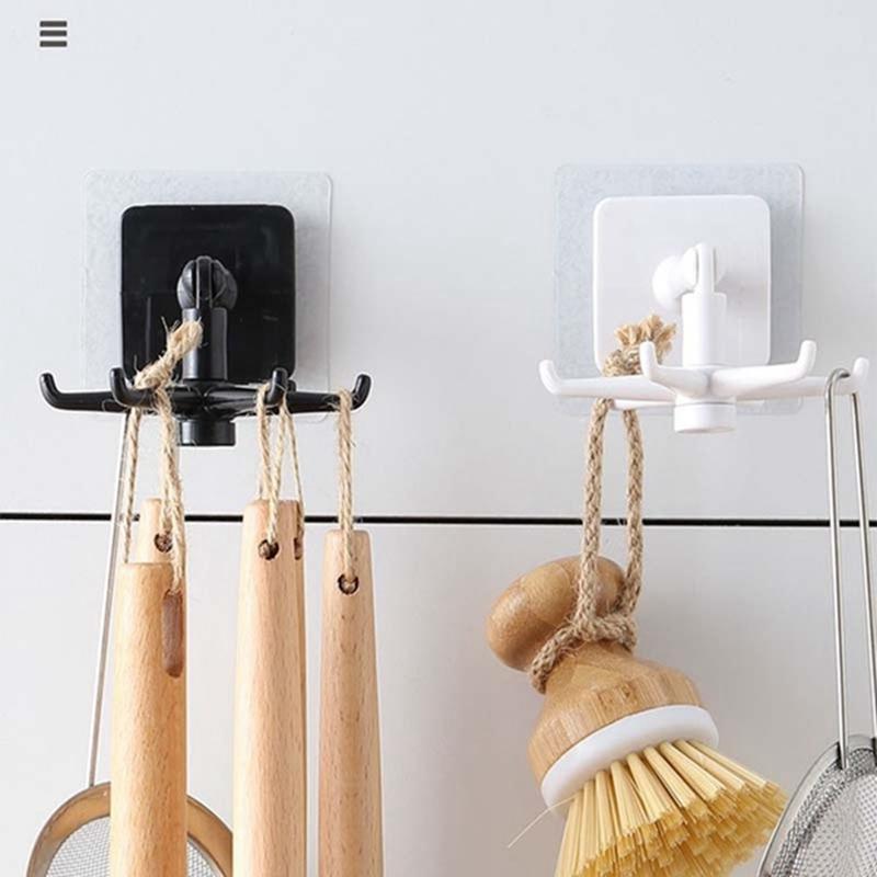 360 Degrees Rotated Kitchen Hooks Self Adhesive Wall Door Hook Handbag Clothes Ties Bag Home Hanging Rack