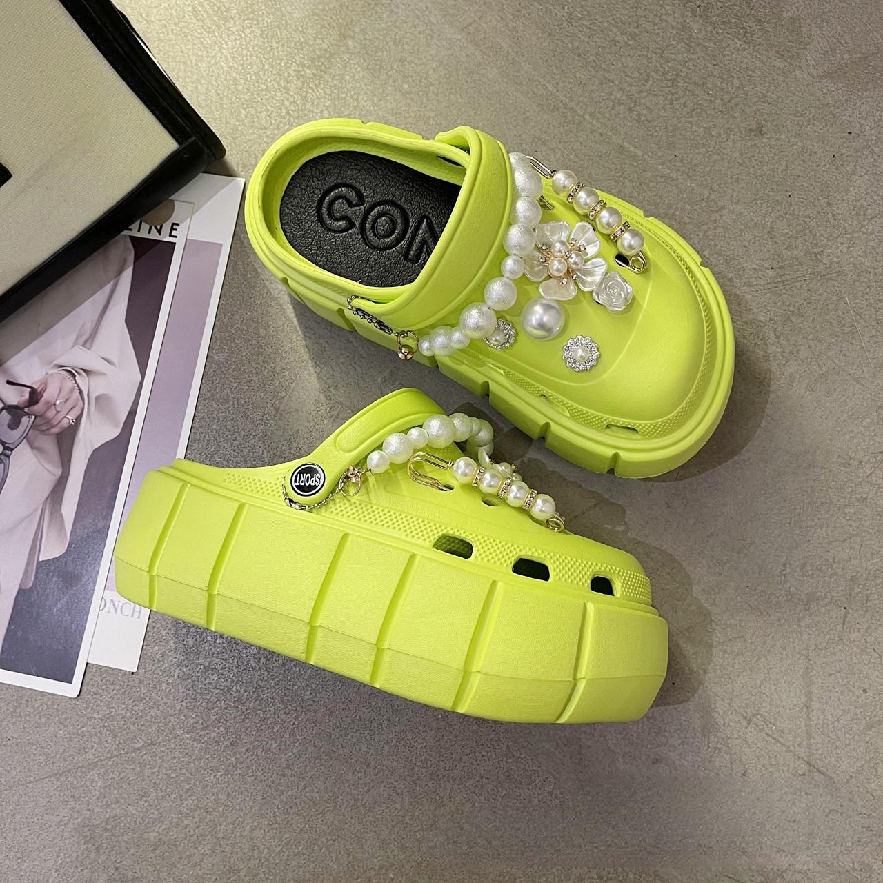 

Модные туфли-сабо с подвесками, уличные женские тапочки, летние сандалии высокого качества на толстой подошве для девочек 40-41 зелёный