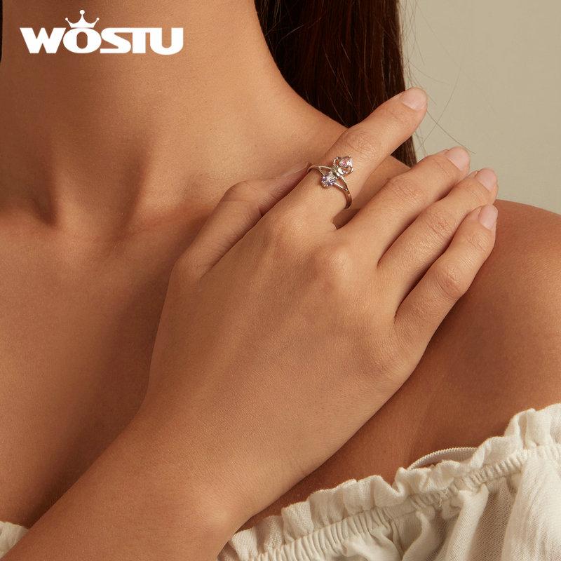 WOSTU 925 mincovní stříbro Rhino Beetle otevírací prsten Nastavitelný prsten proti hmyzu pro ženy Dárek k narozeninám Jemné šperky