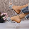 Fashion Shiny Silver Sequin High Heel Slippers Women Sexy Pointed Toe Stiletto Heels Sandals Woman 2025 Summer Fashion Dress Party Pumps