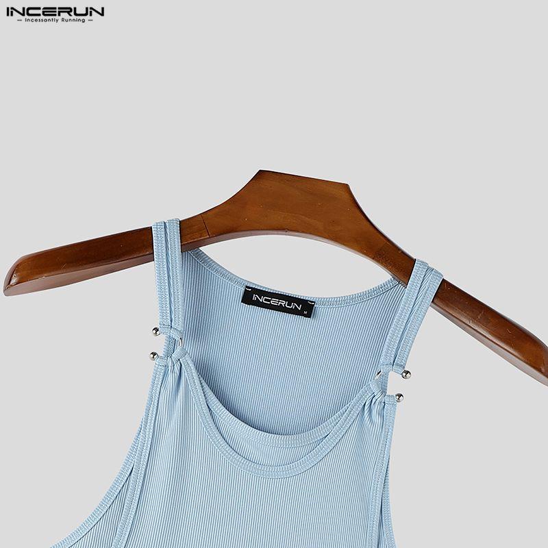 INCERUN Men Strap Sleeveless Ribbed Casual Fitted Tank Tops Sport Gym Undershirts