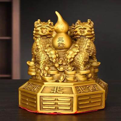 Glücksbringer Feng Shui Kupfer Einhorn Ornamente Klatsch Formation Geld Yuanbao Kürbis Heimdekoration Skulpturen