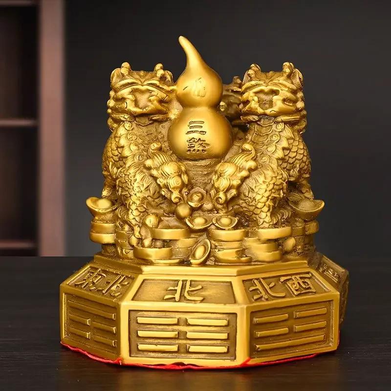 Lucky Feng Shui Copper Unicorn Ornaments Gossip Formation Money Yuanbao Gourd Home Decor Sculptures