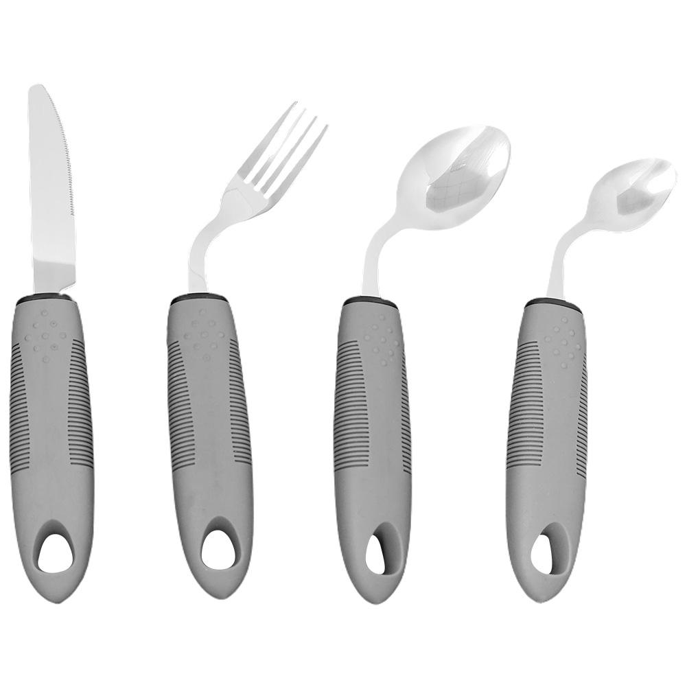 4 Pack Adaptive Utensils Set 2.5 Oz -42 Angled Weighted Utensils Non-Slip Handles Silverware for Tremors and Parkinsons Patients