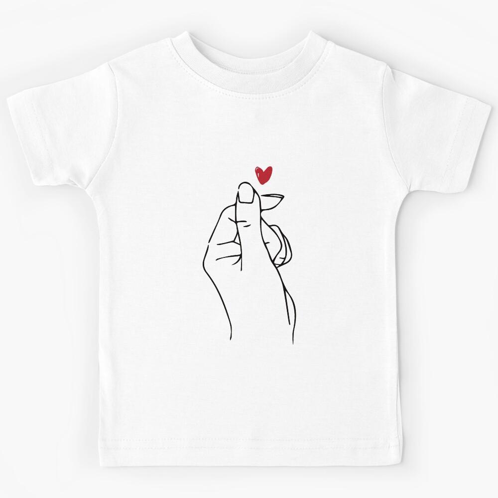 Korean Heart, Korean Finger Sign, Korean Hand Heart, K-Pop Hand Heart, BTS Heart Kids T-Shirt 150
