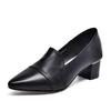 Spring New High Heels Women's Middle Heel Single Shoes Soft Leather Shallow Mouth Four Seasons Single Shoes Pointed Thick Heel Leather Shoes