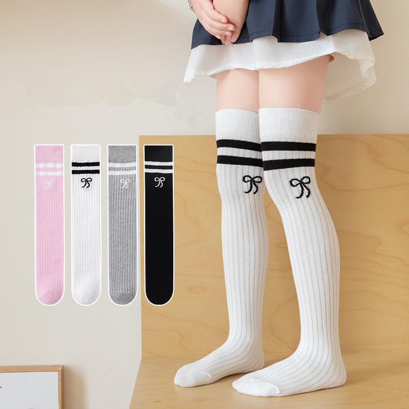 Children'S Long Socks Spring And Summer Girls' Bow Princess Skirt Paired With Knee High Sock Striped High Tube Cotton Socks