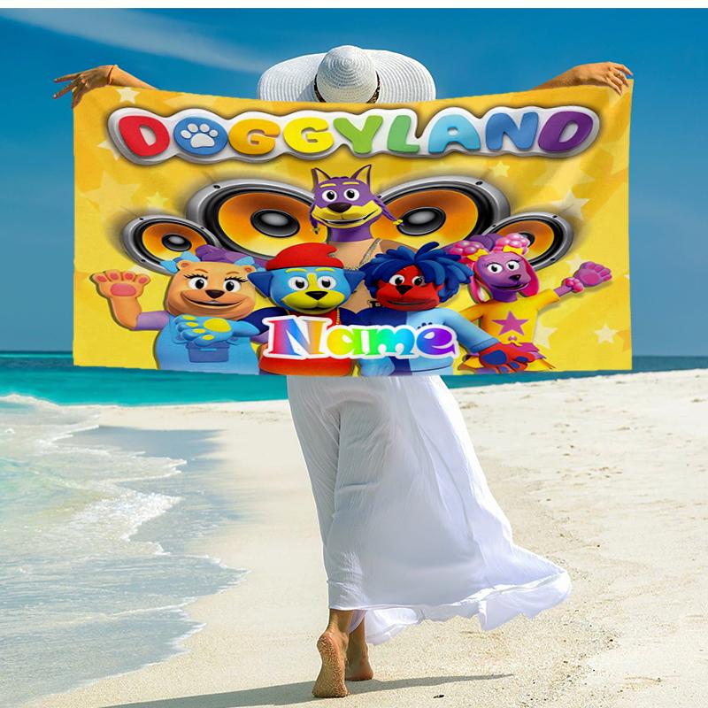 Custom Name Ultra-Soft Beach Towel with Doggyland Theme,Ideal for Pool - Camping, Diving - Perfect Travel Essential, Vibrant Beach Towel.