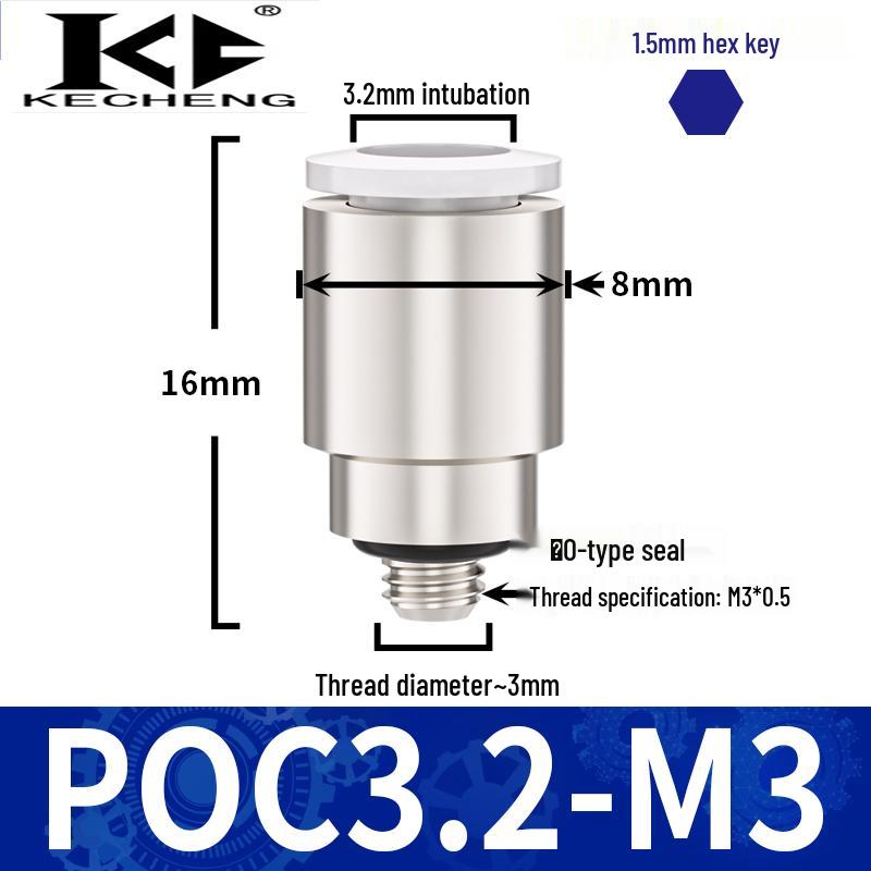 Micro Pneumatic Quick Connector with Internal Hex Thread: POC3/4/6/8-M3/M5/01/02