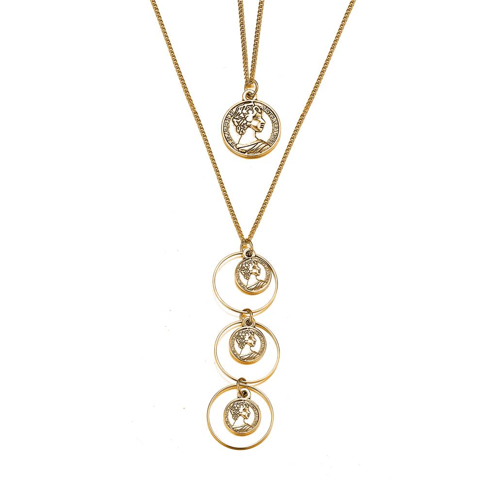 Fashion Multilayer Head Coins Pandent Necklace Sexy Boho Statement Double Deck Chain Women Jewelry