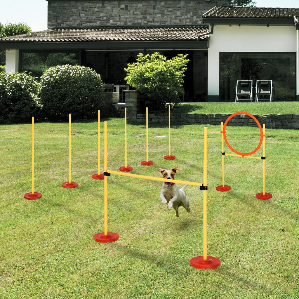 Dog Agility Equipment Training Portable Obstacle for Pet w/Adjustable Hurdles, Jumping Ring, Weave Poles