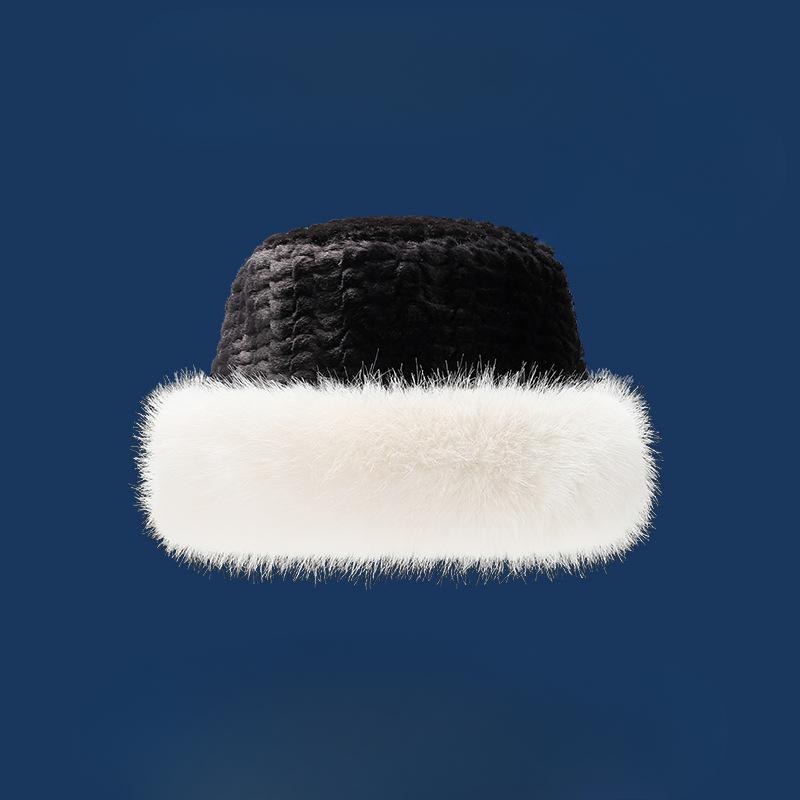 

Женская зимняя шапка из искусственного меха лисы, корейская версия с маленьким лицом, утолщенная и теплая рыбацкая шапка, большая окружность головы hat circumference 56cm-60cm