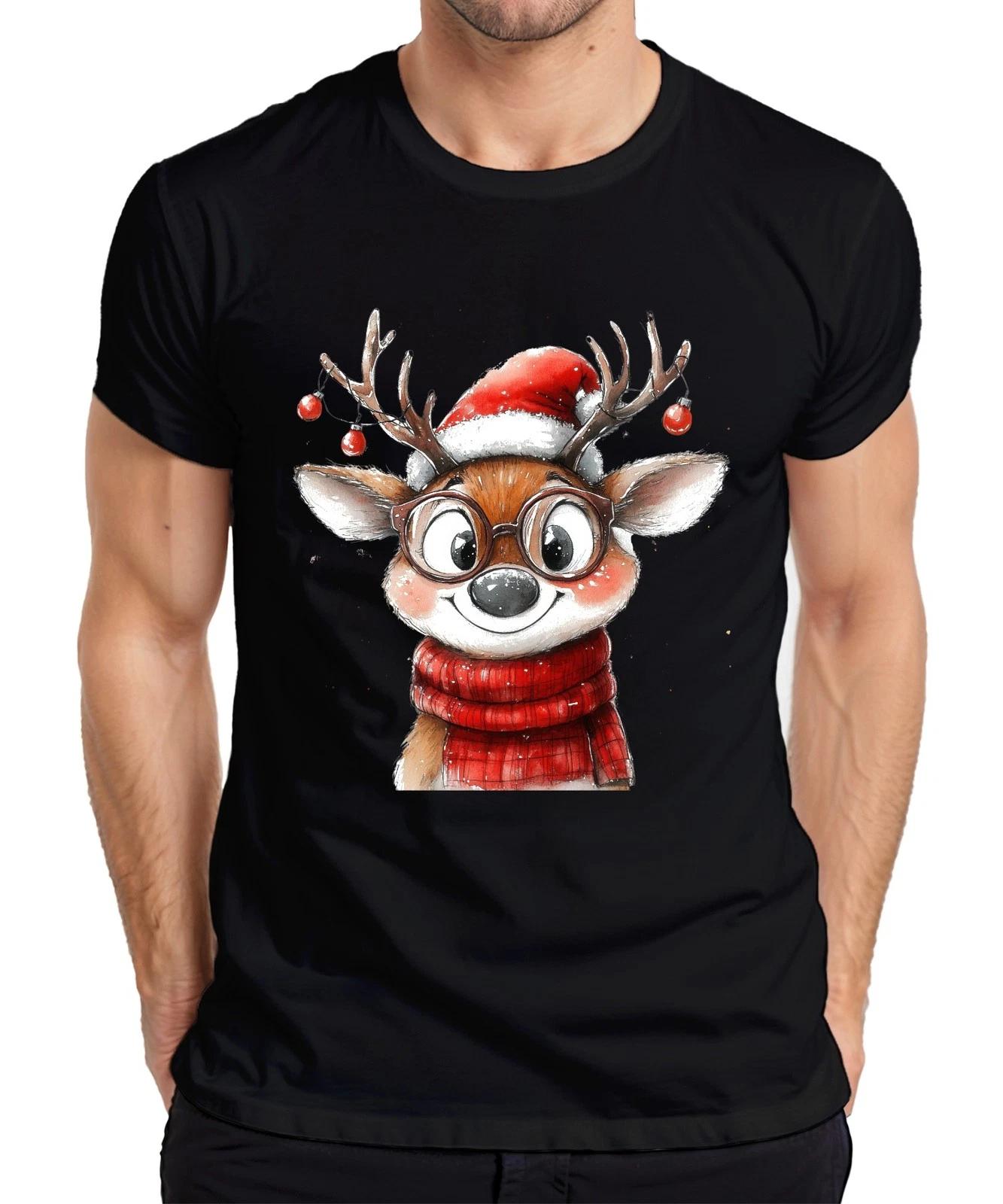 Weihnachtsrentier Brille roter Schal Kinder Geschenk Niedlich Herren T-Shirt XXXL
