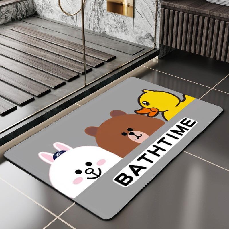 Cartoon Dog Cat Printed Bath Mat Super Absorbent Shower Bathroom Rug for Home Decor Laundry Room Toilet Non Slip Entrance Carpet