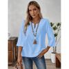 2026 Spring/Summer Bohemian Style Women's Linen Lace Trim V-Neck Three-Quarter Sleeve Casual Blouse