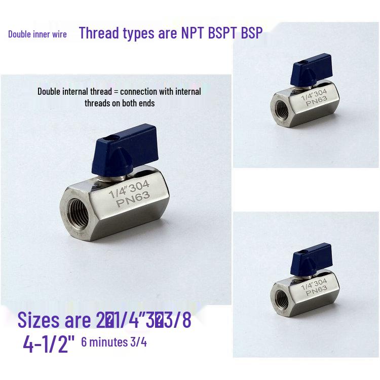 Xingteng Stainless Steel Mini Ball Valve with Internal/External Threads and Barb Connection