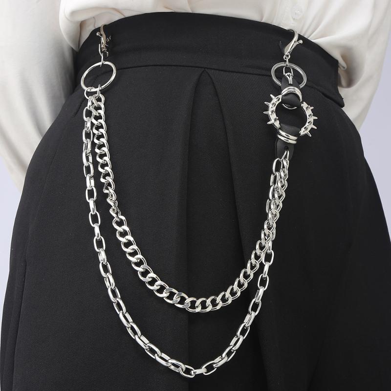 Punk Rock Metal Layered Chain Unisex Waist Key Chain For Jeans Hip-Hop Pants Fashionable Belt Chain Jewelry