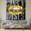 Tapestry Guns N Roses Bullet Circle Logo Crossed Revolvers Red Roses Rock Band Wall Hanging for Hard Rock Music Room Decor