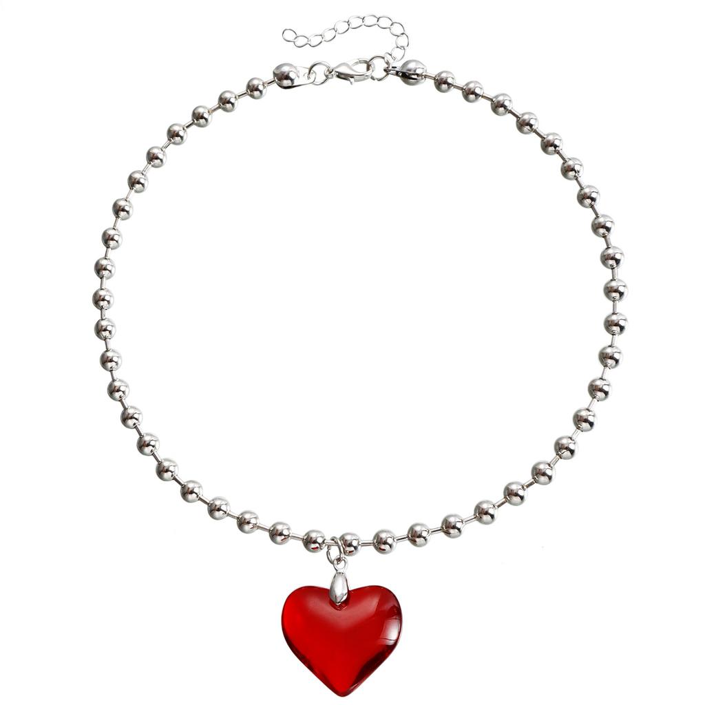 Accessoires Einfache Rote Große Liebe Rindsleder Seil Halskette Französischer Kalter Wind Herz Halskette Damen