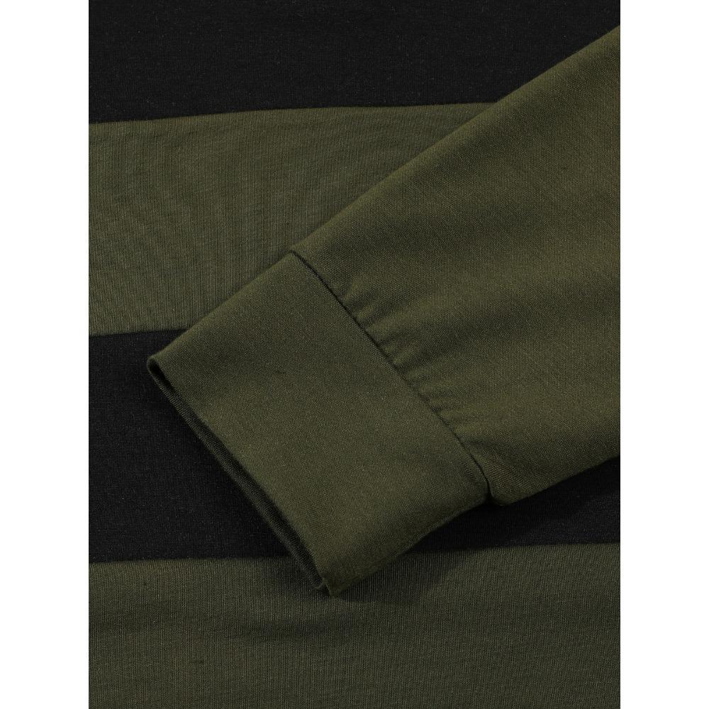 Herren Langarm Gestreiftes Revers Freizeit T-Shirt Poloshirt