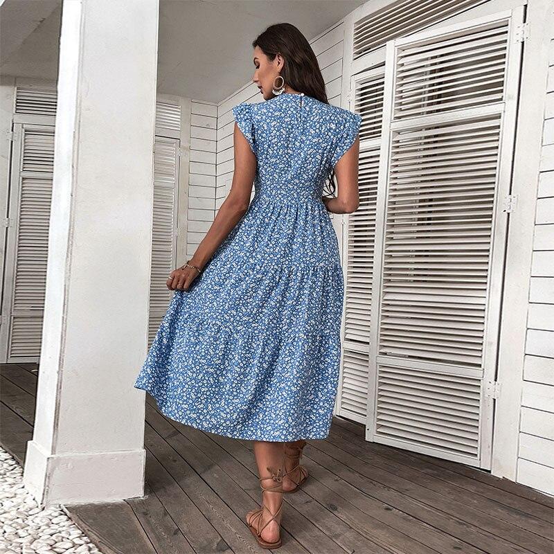 Vintage High-waist Floral Printed Dress For Women Summer Slim O-neck Flying  Sleeve Dress Fashion Casual Ladies Dresses 26005 Buy cheaply on Joom