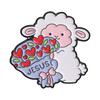Xiaomi Cute Lamb Holding Jesus Red Heart Flower Bouquet Enamel Pin Prayers Progress Patience Christian Faith Brooch Lapel Badge Jewelry
