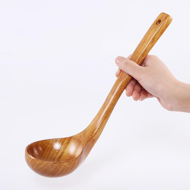 Natural Wood Soup  Spoon Soup Ladle Long Handle For Soup Coffee Salad Desserts Snacks