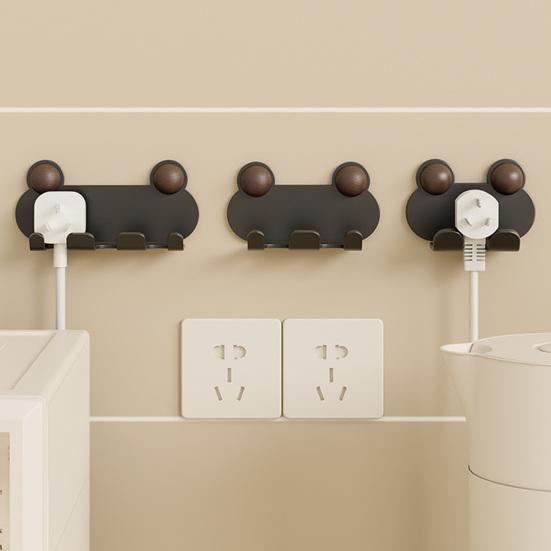 Wall Mount Power Plugs Hook No Drill Adhesive 1/2/3 Slots Plugs Holder Kitchen Appliances Charger Plugs Organizer Rack
