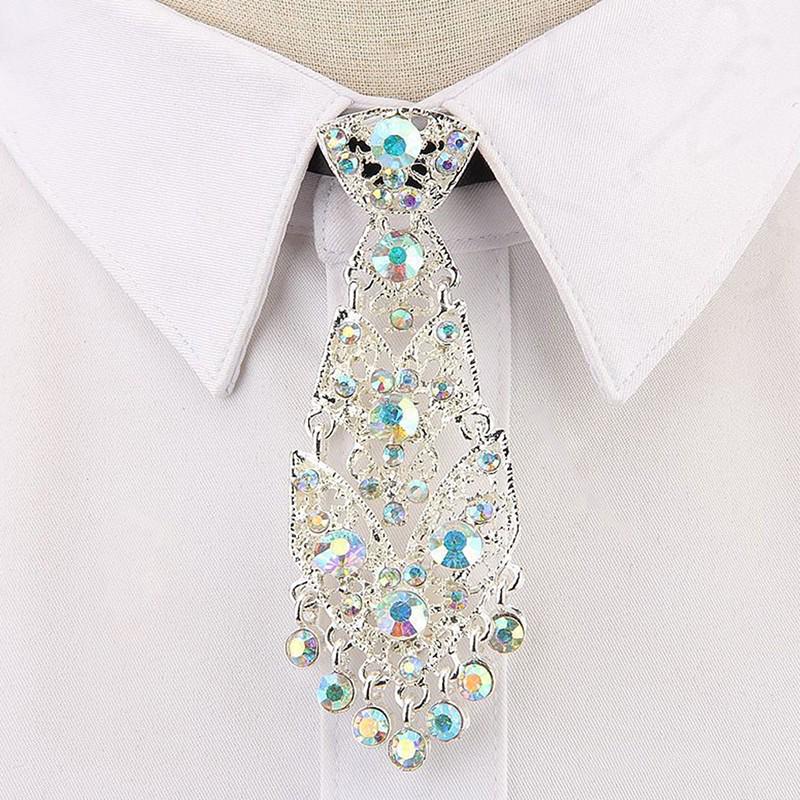 Gravata Pequena com Diamantes Coloridos e Metal em Branco Gravata de Pescoço Estilosa para Homens Mulheres Acessórios de Moda Festa Casamento Formal Negócios Presente Elegante