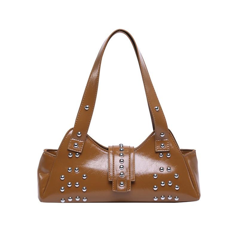New Personalized Street Punk Style Oil Wax Leather Underarm Bag Spice Girl Style Versatile Trendy Cool Rivet Shoulder Bag