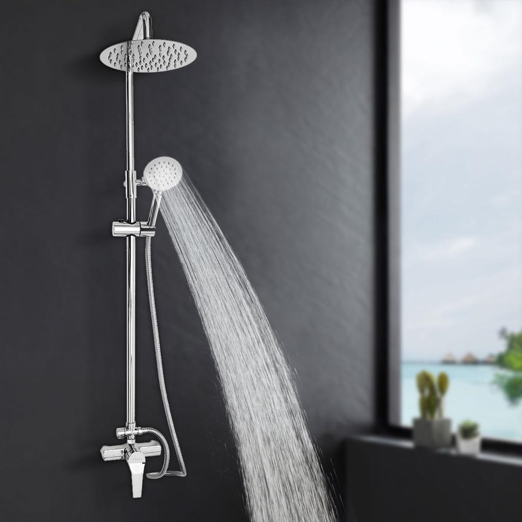 Copper Thermostatic Shower Set Hot/Cold Shower Faucet Rain Shower Set Shower Faucet Bathtub Round Shower Head Sprayer Silver