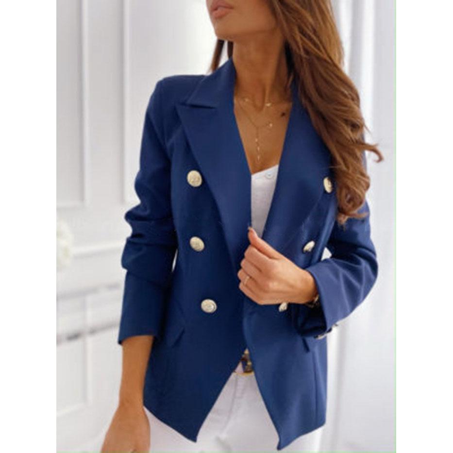 Dámský oblek Kabát Klopa Dlouhý rukáv Dvouřadá bunda s kapsami s klopou Jednobarevné Kancelářské dámské svrchní oblečení volného střihu