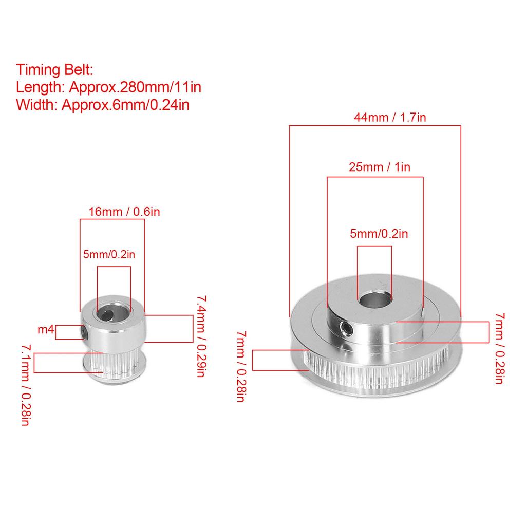 Timing Pulley Set 20 Teeth 60 Teeth Aluminum Synchronous Wheel with 280mm Length 6mm Width Timing Belt for 3D Printer