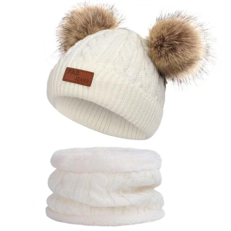 Plucked European and American Children's Hats, Scarves, Gloves, Three Piece Set, Autumn and Winter New Warm Baby Hat