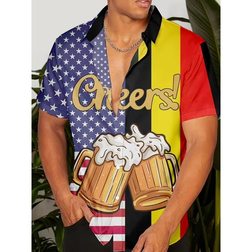Summer Beer Mug Pattern Print Men s Shirts Hawaii Short Sleeve Top Fashion Streetwear Casual Outdoor Men s and Women s Clothing Blouse S