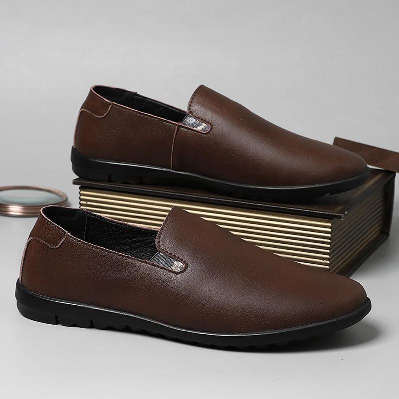 Leather Men Casual Shoes Luxury Brand Soft Italian Mens Loafers Moccasins Breathable Slip On Lazy Driving Shoes Plus Size 37-47
