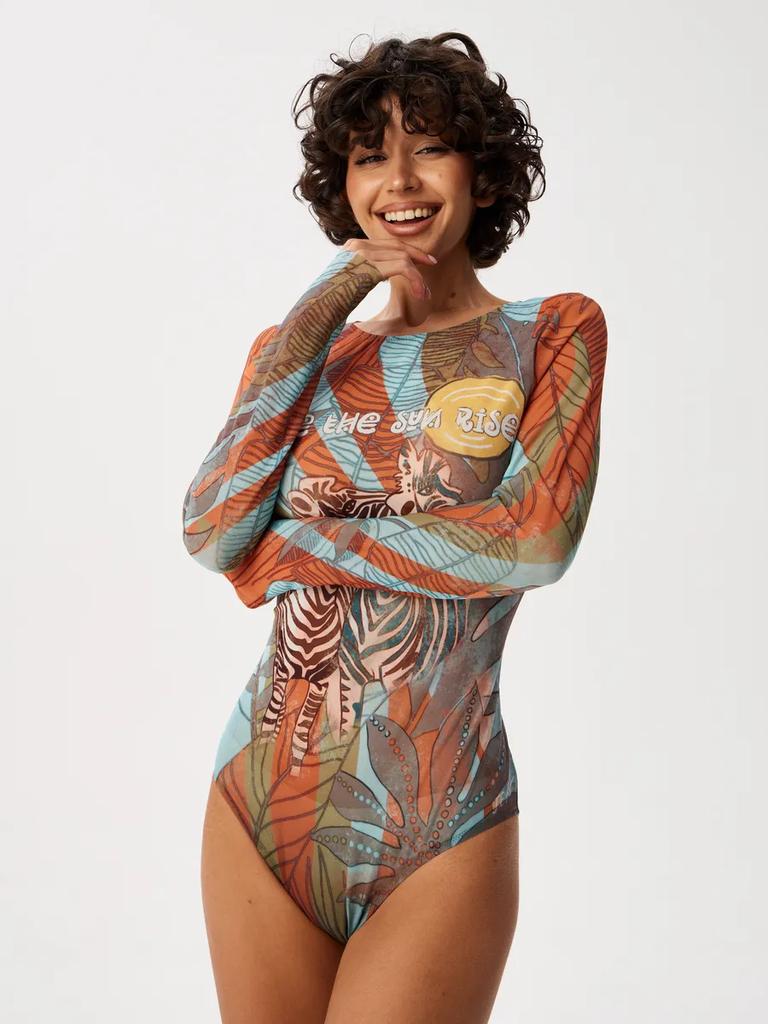 Dámské sexy jednodílné plavky s potiskem a výstřihem do V