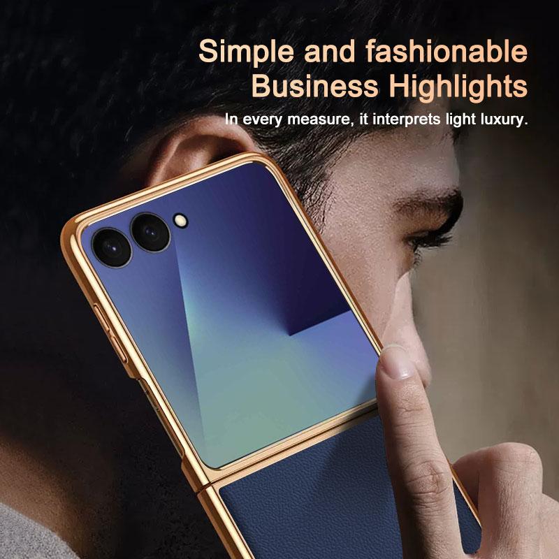 Für Samsung Galaxy Z Flip 7 Hülle Luxus PU Leder Skin Plating Schlanke Schutz-Rückseite Hülle für Samsung Z Flip7 Handyhülle