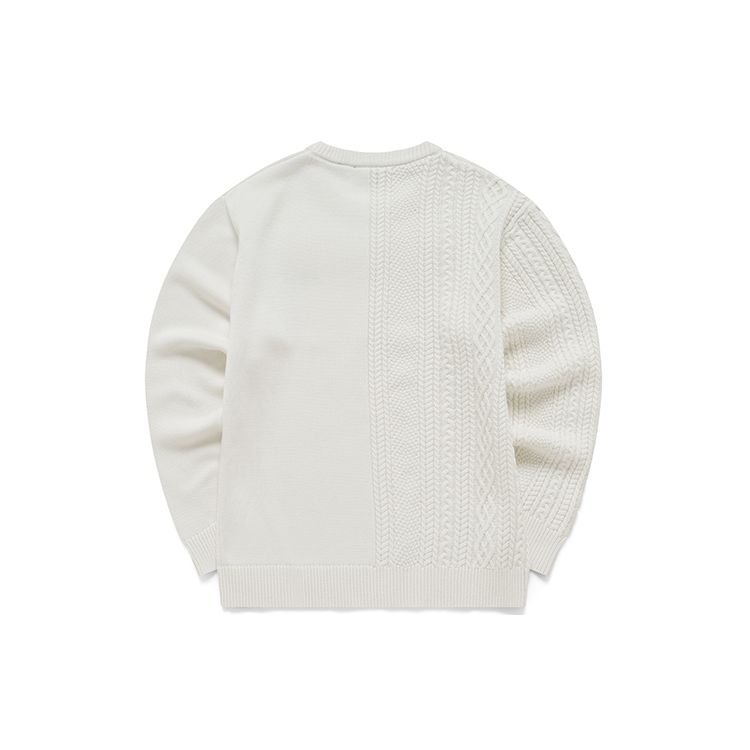 Fila Fusion Embroidered Logo Solid Color Loose Knit Pullover Sweater Men sweater White T11M213404F-WT